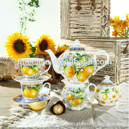 17 Pieces Elegant Sunflower Tea Set